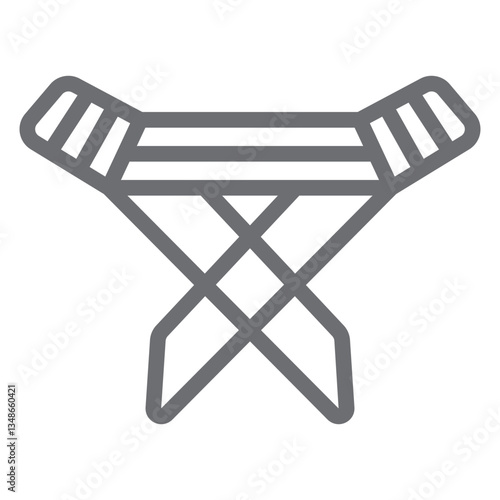 Ironing board with linen cloth line icon, laundry service concept. Vector graphics. Dry cleaning, ironing care stand sign on white background, outline style icon for mobile or web design.