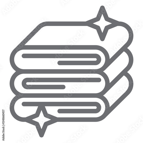 Towel cloth stack line icon, laundry service concept. Vector graphics. Shiny clean, washed linen cloth sign on white background, outline style icon for mobile or web design.