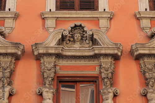 Via di Capo le Case Building Facade Sculpted Decoration Detail in Rome, Italy