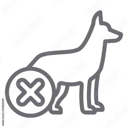 Search dog ban line icon, prohibited items concept. Vector graphics. Rescuer pet animal forbidden sign on white background, outline style icon for mobile or web design.