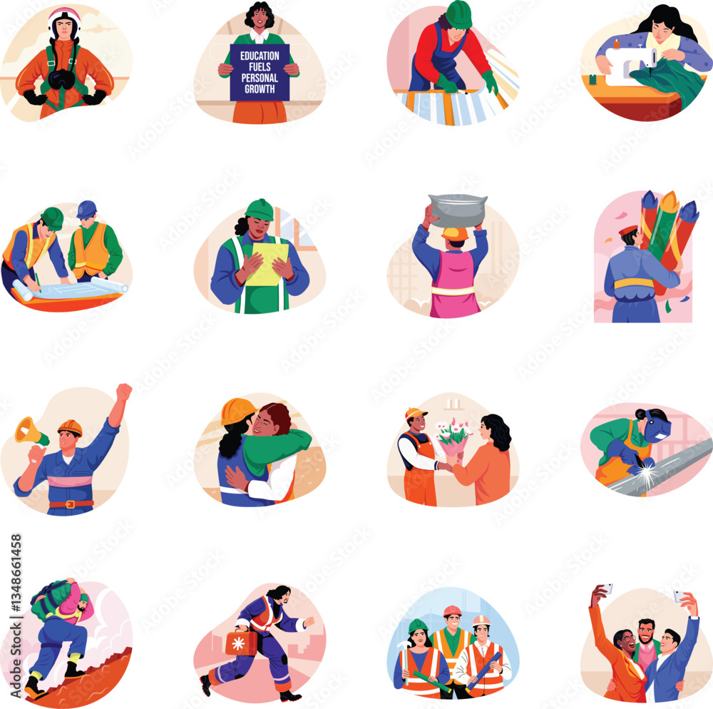 Fototapeta premium Bundle of Flat Style Labour Rights Illustrations