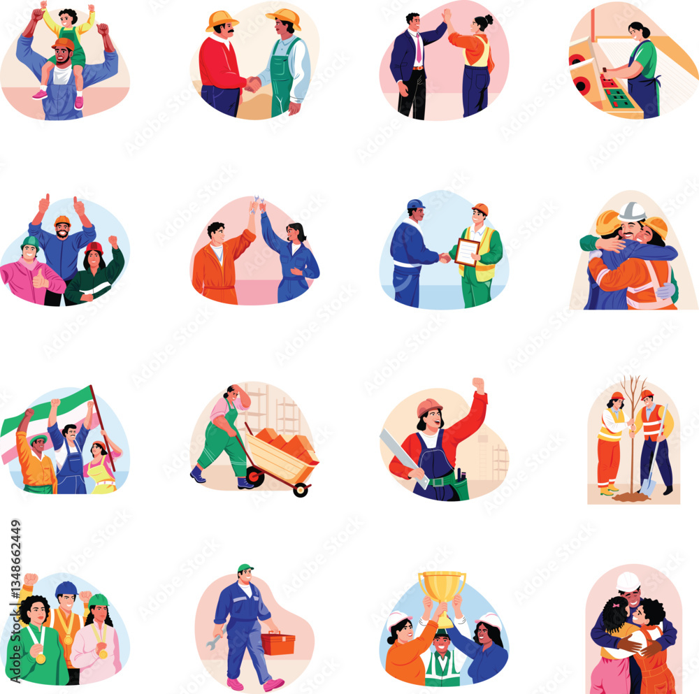 Fototapeta premium Set of Work Appreciation Art Flat Illustrations