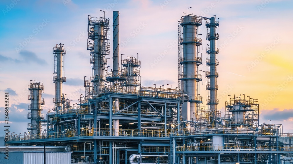 A futuristic robotic petrochemical facility with AI-driven automation. A futuristic robotic petrochemical facility with AI-driven automation.