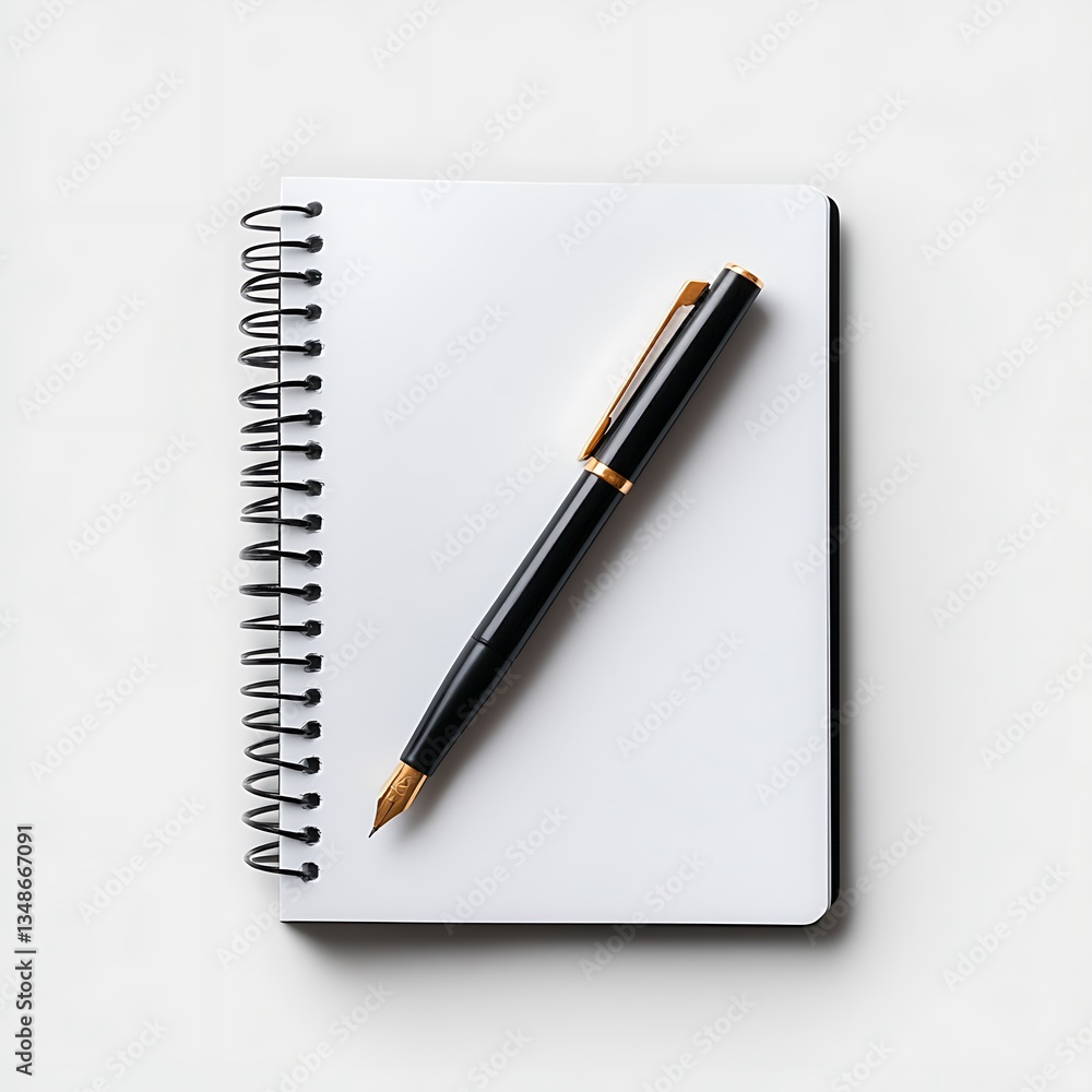 Blank Spiral Notebook and Black Pen on White Background Blank Spiral Notebook and Black Pen on White Background