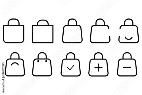 Set of shopping bag related vector line icons. Valise, baggage, luggage icon set. Luggage suitcase, travel bag icon collection illustration.