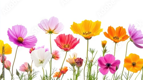 Wallpaper Mural Vibrant Array of Cosmos Flowers in Multicolor Bloom on White Background Torontodigital.ca