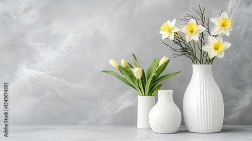 Wallpaper Mural Spring flora arrangement vibrant flower vases in natural setting for home decor inspiration Torontodigital.ca