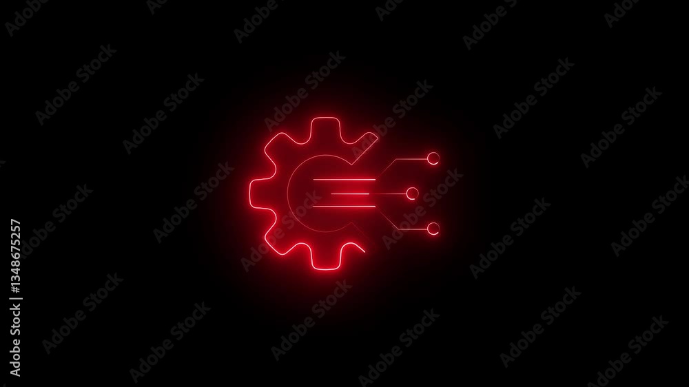 Neon gear rotation for your business on black background. gear icon technical concept and networking concept. Neon gear rotation for your business on black background. gear icon technical concept and networking concept.