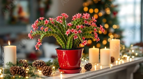 Wallpaper Mural Christmas Cactus with Festive Holiday Décor in a Cozy Indoor Setting Torontodigital.ca