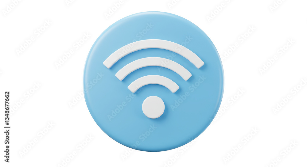 Isolated Minimalist WiFi Icon on Blue Disc Isolated Minimalist WiFi Icon on Blue Disc