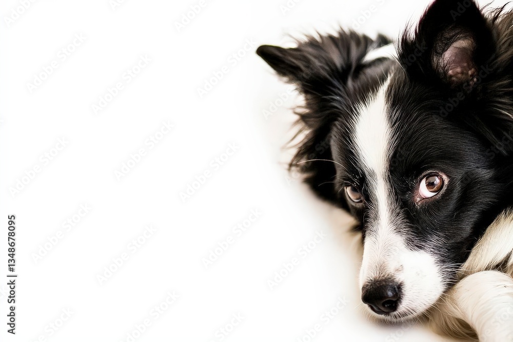 Alert Collie Sitting on Pure White Background with Sharp Contrast Alert Collie Sitting on Pure White Background with Sharp Contrast