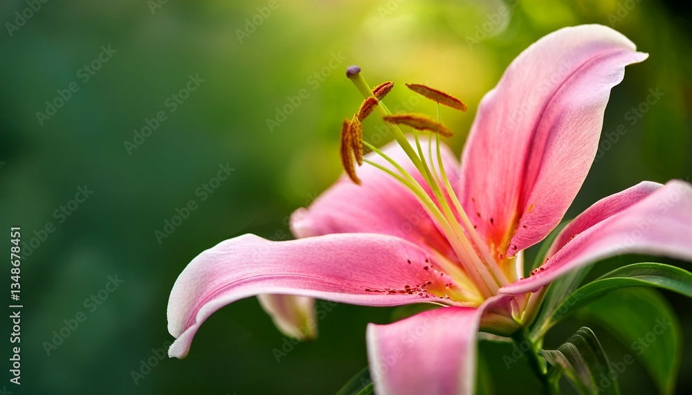 vibrant pink lily in full bloom with detailed petals stamens and pollen green background vibrant pink lily in full bloom with detailed petals stamens and pollen green background