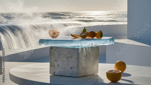 Ice Product background. Frozen Citrus: A Still Life of Cooling Ice and Fresh Fruit product background facewash product background, product nature background, product showcase 