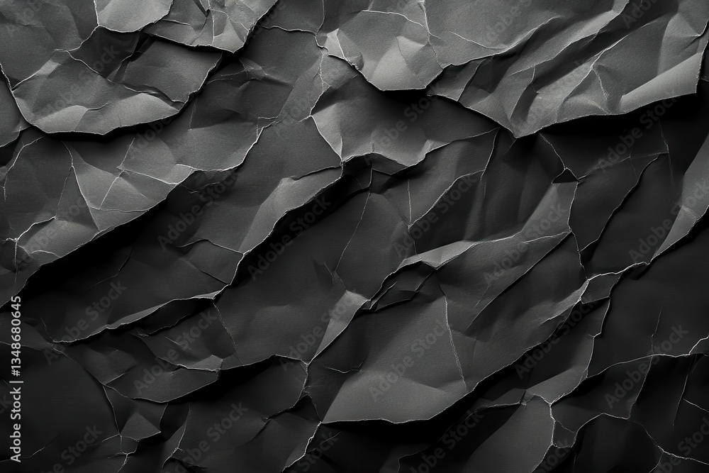 Dark Crumpled Paper Texture with Detailed Ridges and Shadows Dark Crumpled Paper Texture with Detailed Ridges and Shadows
