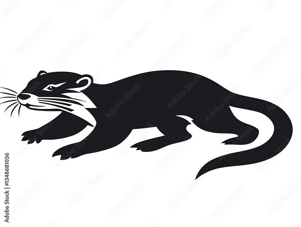 Fototapeta premium A black silhouette of an otter shown in a running stance