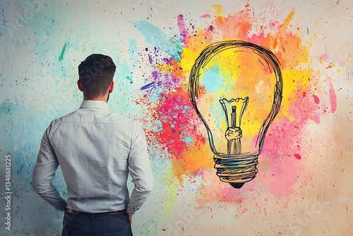 Entrepreneur in a design thinking workshop, line art with colours