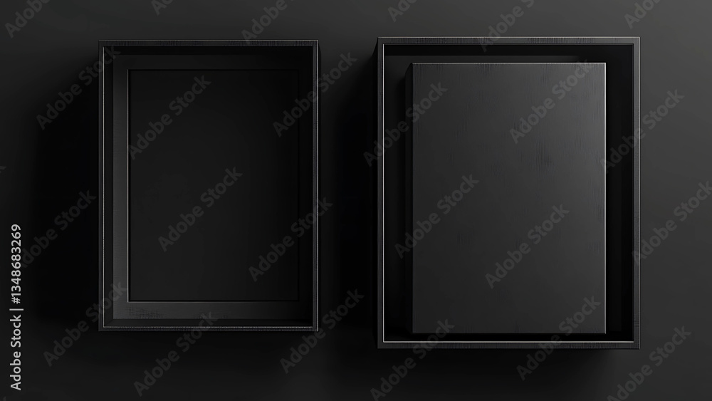 Black product box template. Opened and closed box mockup Black product box template. Opened and closed box mockup