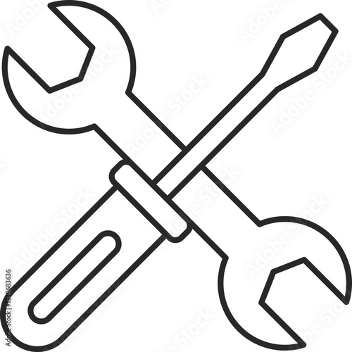 Maintenance tools line icon with wrench and screwdriver for repair, fixing, and mechanical work, vector.