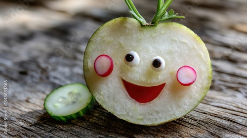 Funny vegetable face on rustic wood (2)
