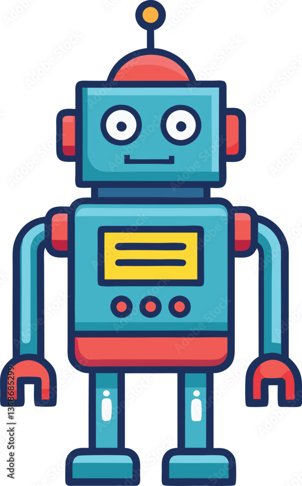 Friendly Retro Robot with Colorful Design, A friendly, retro-style robot with colorful buttons and mechanical arms, symbolizing technology and robotics in a playful design.
Friendly Retro Robot with Colorful Design, A friendly, retro-style robot with colorful buttons and mechanical arms, symbolizing technology and robotics in a playful design.