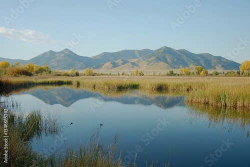 Flathead Valley Fall Landscape: Reflections of Autumn Colors in Montana Slough photo