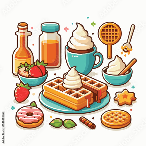 food, waffle, dessert, breakfast, background, pastry, sweet, snack, delicious, illustration, homemade, lunch, tasty, crispy, bakery, fresh, white, baked, meal, belgian, wafer, cream, cake, golden, str