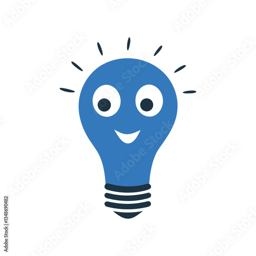 Smiling blue lightbulb representing an idea