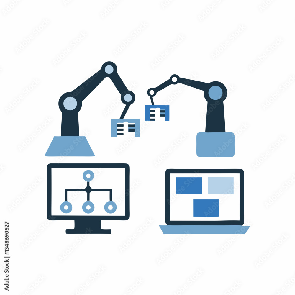 Industrial robotic arms assembling components Industrial robotic arms assembling components
