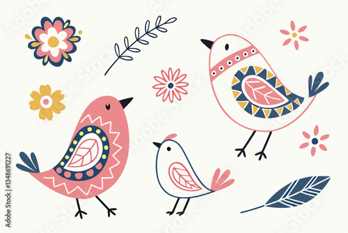 12 Colorful abstract bird shapes, whimsical bird icons, minimalist bird designs, pastel color palette, playful geometric patterns, folk art inspired birds, hand-drawn style, flat design, quirky avian 