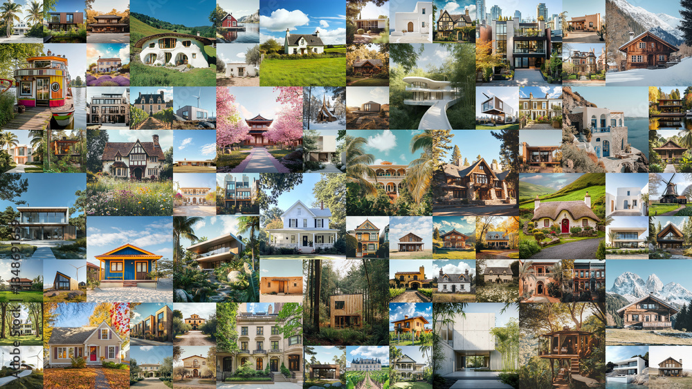 Collection of various houses from rustic cabins to modern architectural designs Collection of various houses from rustic cabins to modern architectural designs