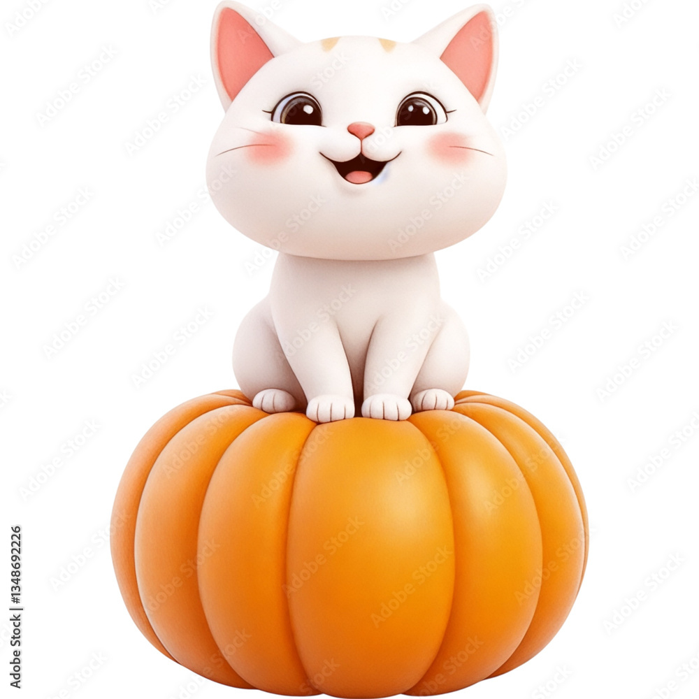 Fototapeta premium White Kitten Sitting On Pumpkin