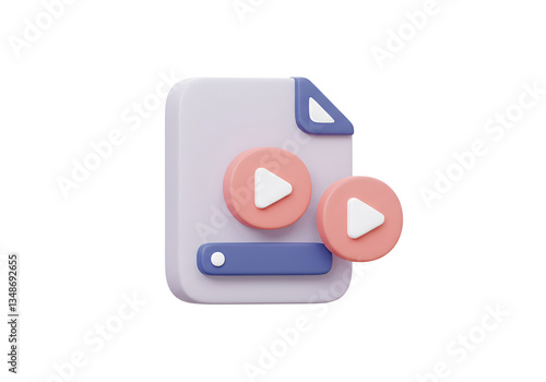 3D Video File Icon with Play Button Overlay