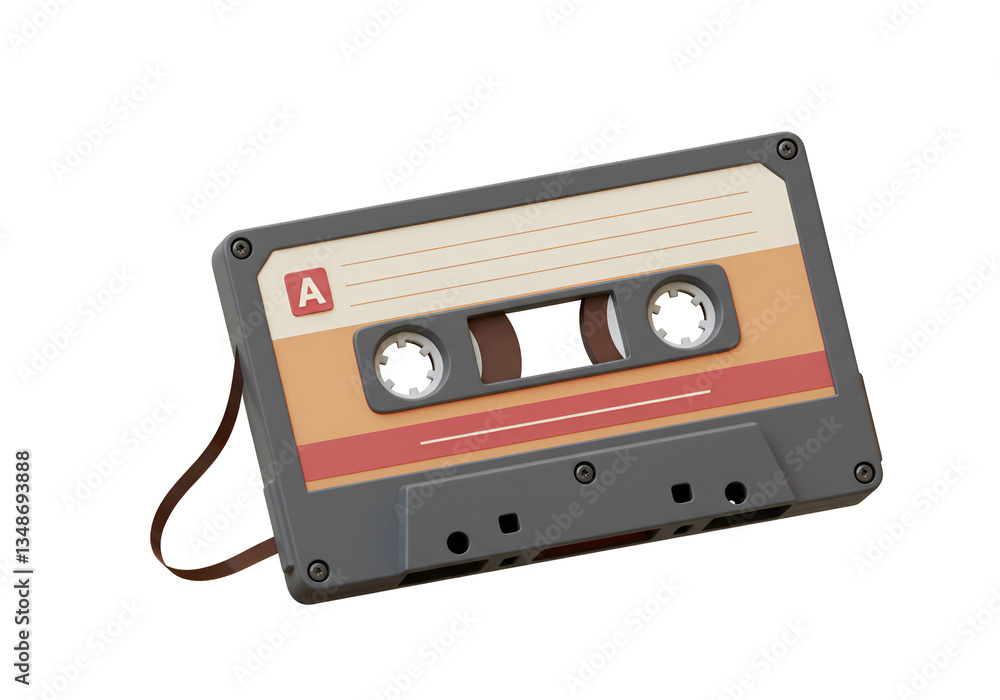Fototapeta premium 3D Vintage Cassette Tape with Visible Reels and Labels - Retro Music