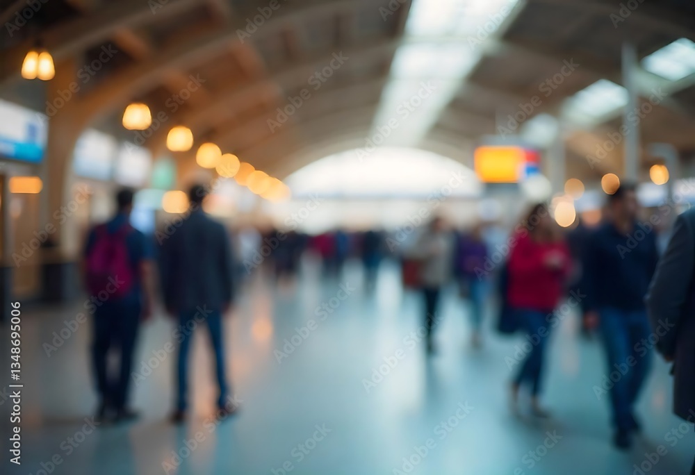 Fototapeta premium Generative AI A blurred, atmospheric view of commuters in a train station
