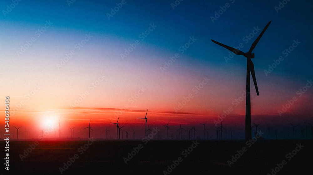 Obraz premium Wind turbines in silhouette against a dramatic sunset sky