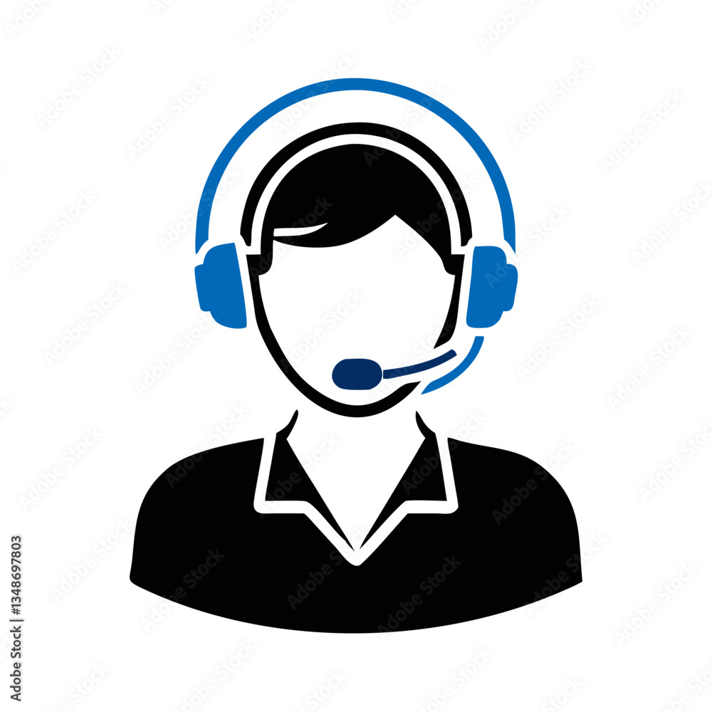 Customer support agent with headset in blue design Customer support agent with headset in blue design