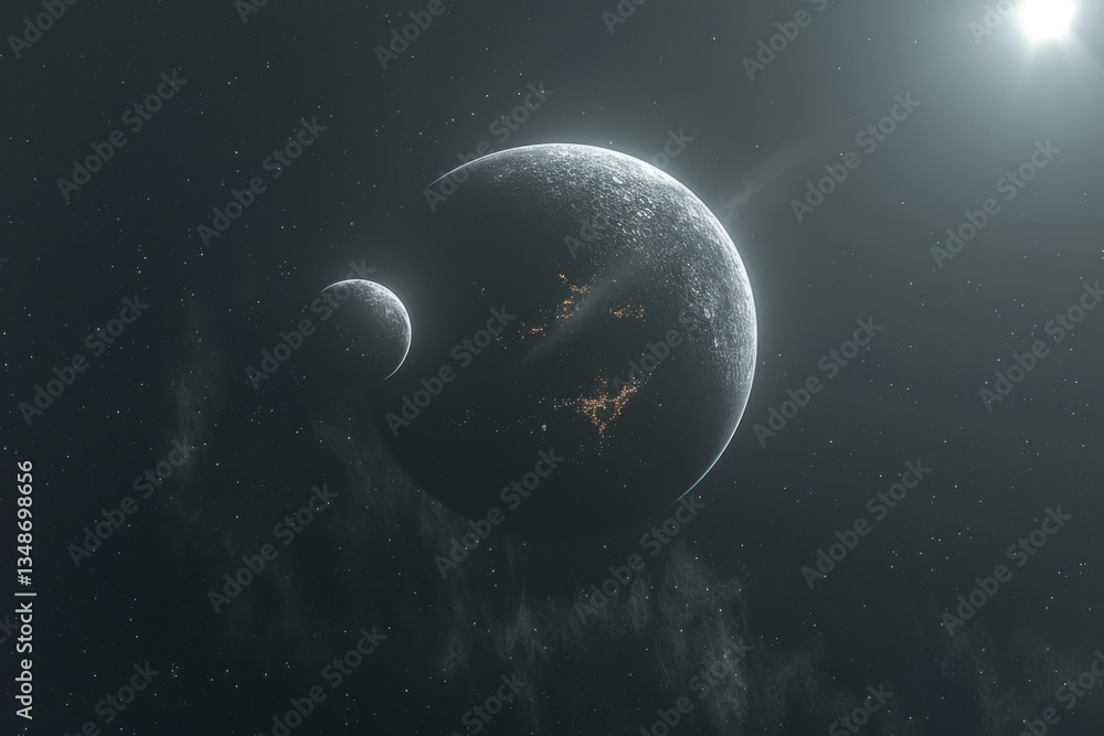 Obraz premium Cosmic collision, planets, space debris, nebulae background, science fiction