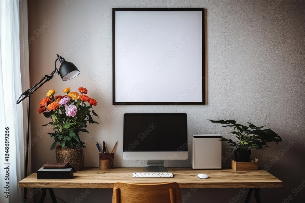 Fototapeta premium Mock Up Poster Featuring a Cozy Home Office Interior