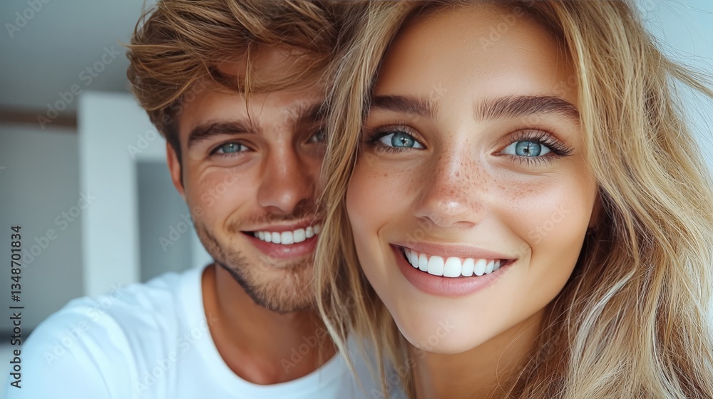 Smiling young couple taking close up selfie in bright natural light with joyful happy expressions capturing love and togetherness for lifestyle and relationship photography Smiling young couple taking close up selfie in bright natural light with joyful happy expressions capturing love and togetherness for lifestyle and relationship photography