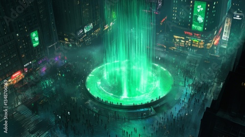 Futuristic City Nightscape Illuminated Fountain