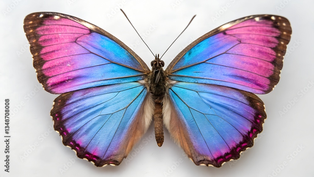 Fototapeta premium Vibrant Butterfly Wings: An exquisite butterfly with colorful wings, captured with intricate detail, resting gently, showcasing the beauty and delicate symmetry of nature.