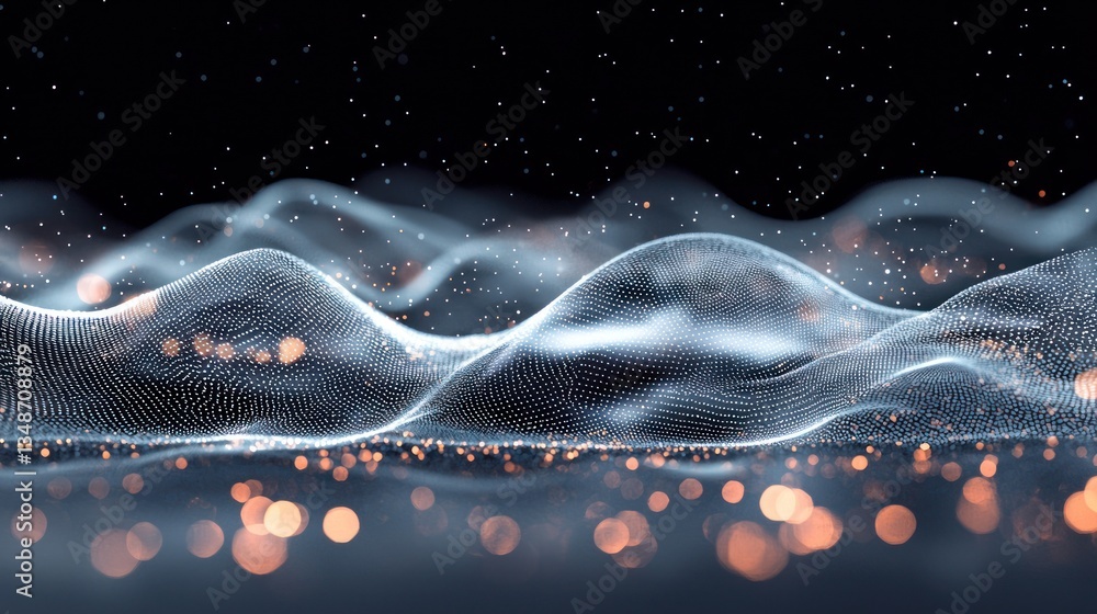 Fototapeta premium Abstract Digital Landscape: Glowing Waves of Data