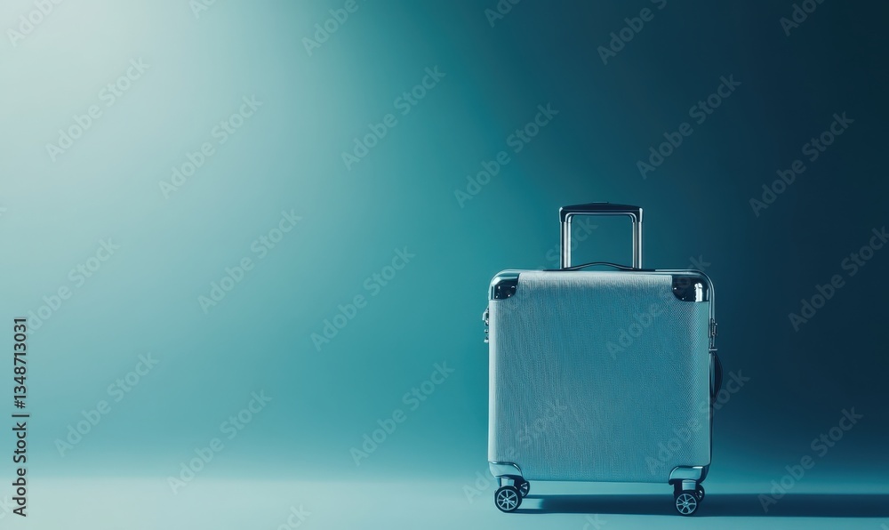 A bright blue suitcase can be seen sitting on a matching blue surface A bright blue suitcase can be seen sitting on a matching blue surface