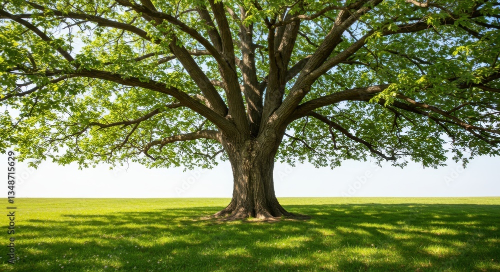 Fototapeta premium Vibrant Green Tree in Spring Park Landscape: Nature's Tranquil Ecosystem