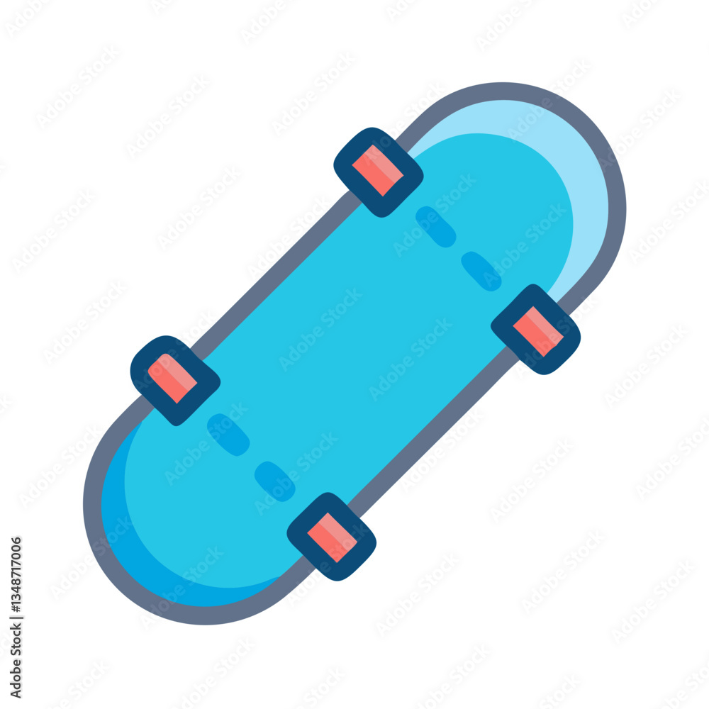 Skateboard Icon in blue color with wheels on a white background Skateboard Icon in blue color with wheels on a white background