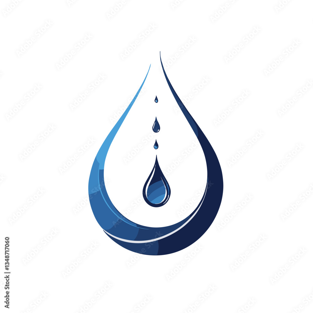 Stylized water droplet logo with layered design and smaller droplets inside Stylized water droplet logo with layered design and smaller droplets inside