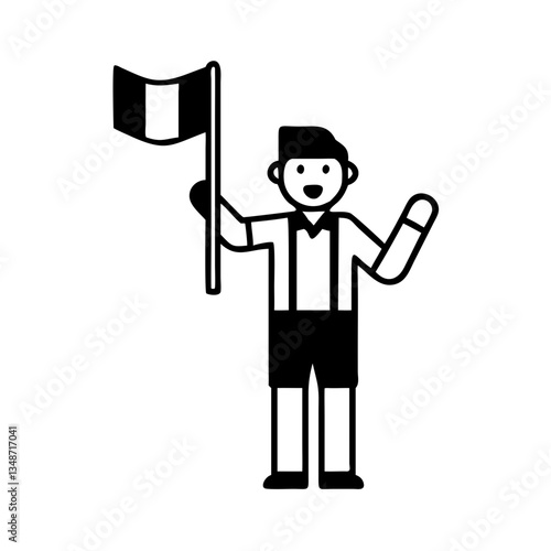 Referee Flag Icon holding flag with a smile in a minimalist design