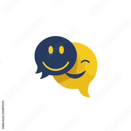 Two smiley faces in speech bubbles representing communication and happiness on a white background
