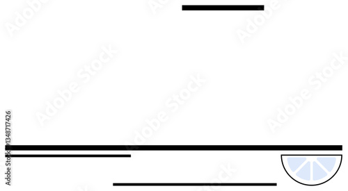 Black horizontal and vertical lines intersect, forming a minimalist geometric layout. Half a lemon slice adds a hint of color and playfulness. Ideal for art, creativity, simplicity, minimalism