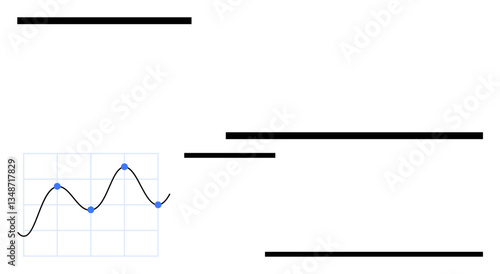 Curved graph line with four data points plotted over grid layout, surrounded by bold horizontal lines. Ideal for data analysis, statistics, research, trends, minimal design, progress comparison, flat